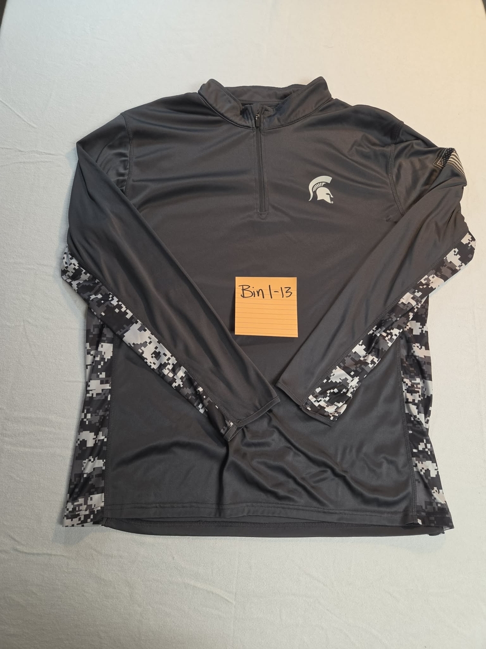 Michigan State Men's Gray Quarter-Zip Preformance Top with Digital Camo Accents